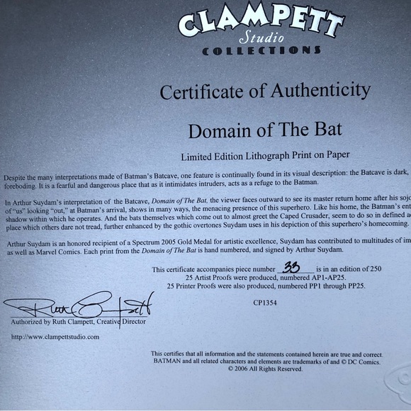 Warner Bros. Other 206 Batman Domain Of The Bat Hand Signed